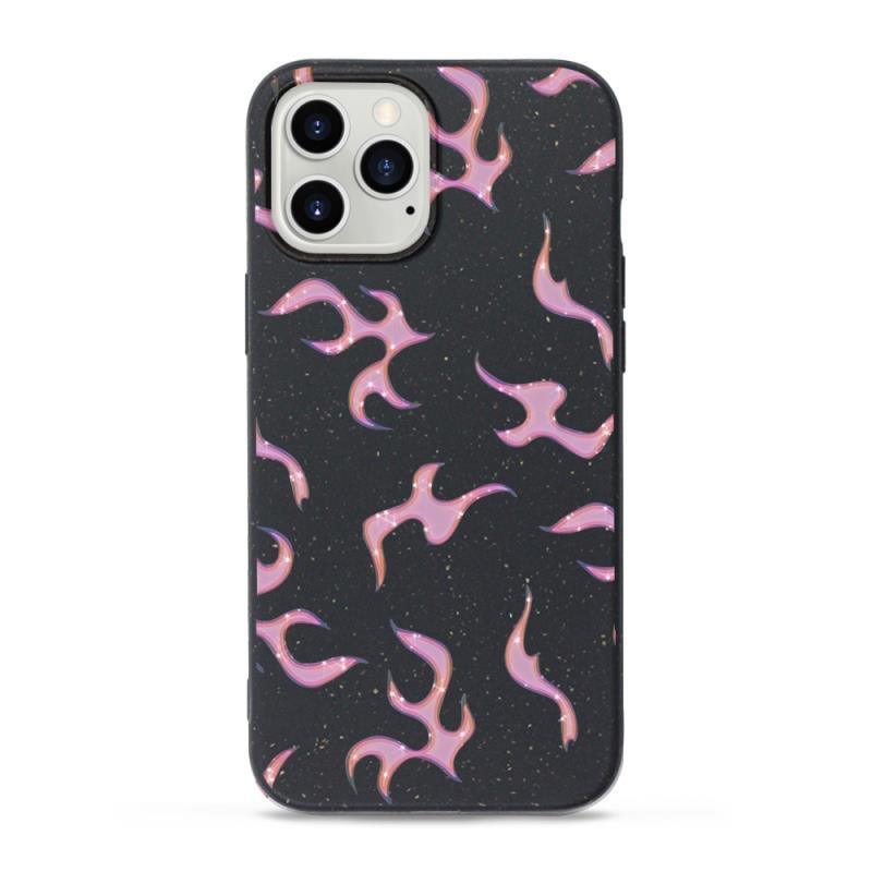 Pink Neon Flames - Black Printed Eco-Friendly Compostable Mobile Phone Case - Minca Cases