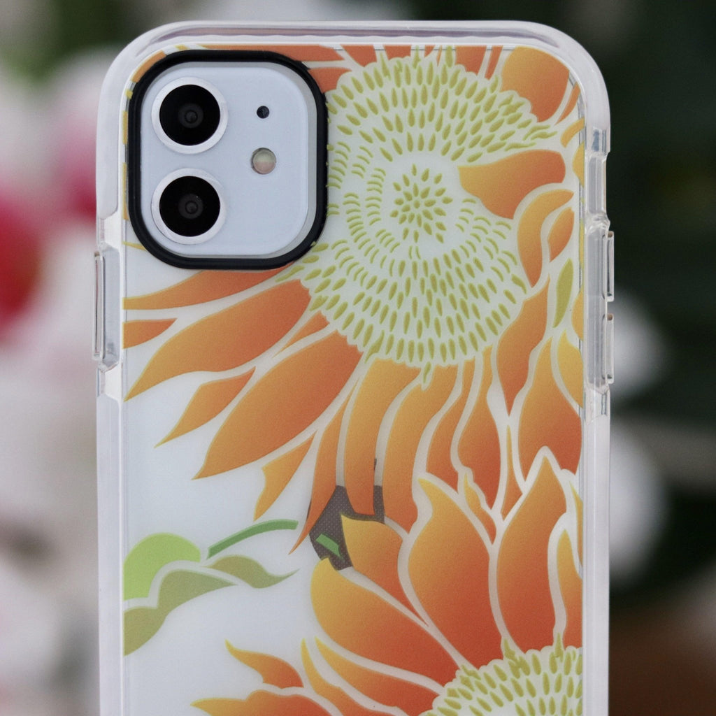 Sunflower Stencil - Protective White Bumper Mobile Phone Case - Minca Cases