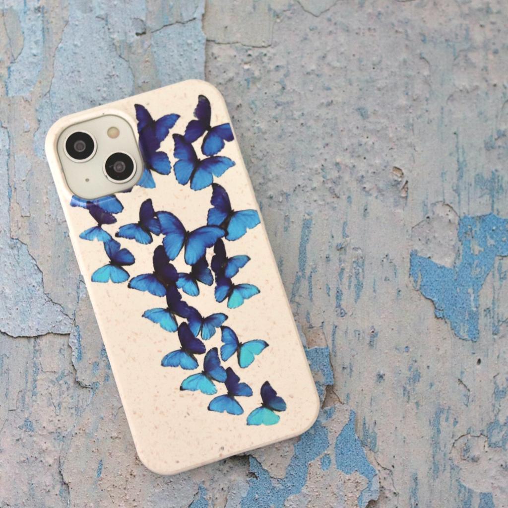 Blue Butterfly - White Printed Eco-Friendly Compostable Mobile Phone Case - Minca Cases