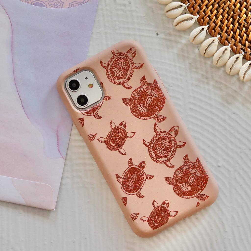 Boho Turtles - Pink Printed Eco-Friendly Compostable Mobile Phone Case - Minca Cases
