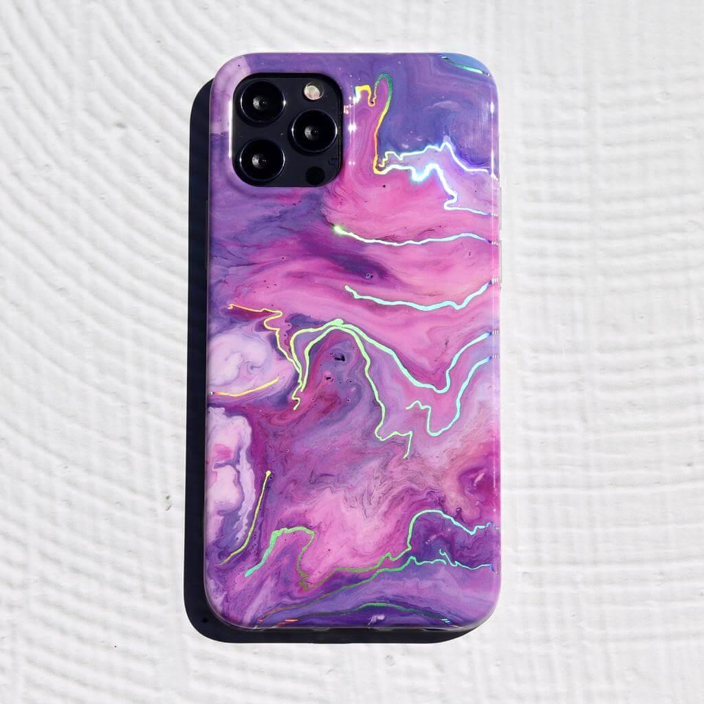 Purple Galaxy Holographic Marble Phone Case - Minca Cases